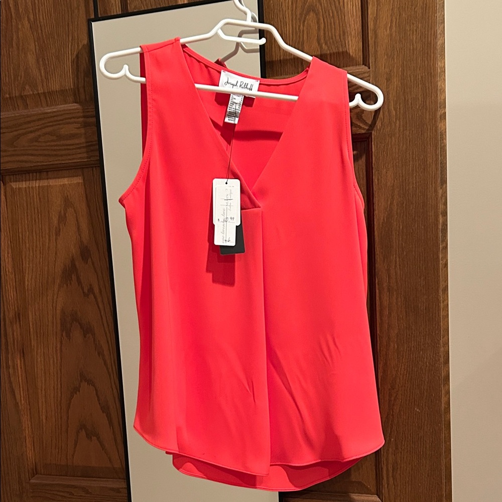 Lush Vibrant Coral V-Neck Blouse